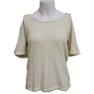 90's vintage dressy beaded creamy blouse 3/4 sleev